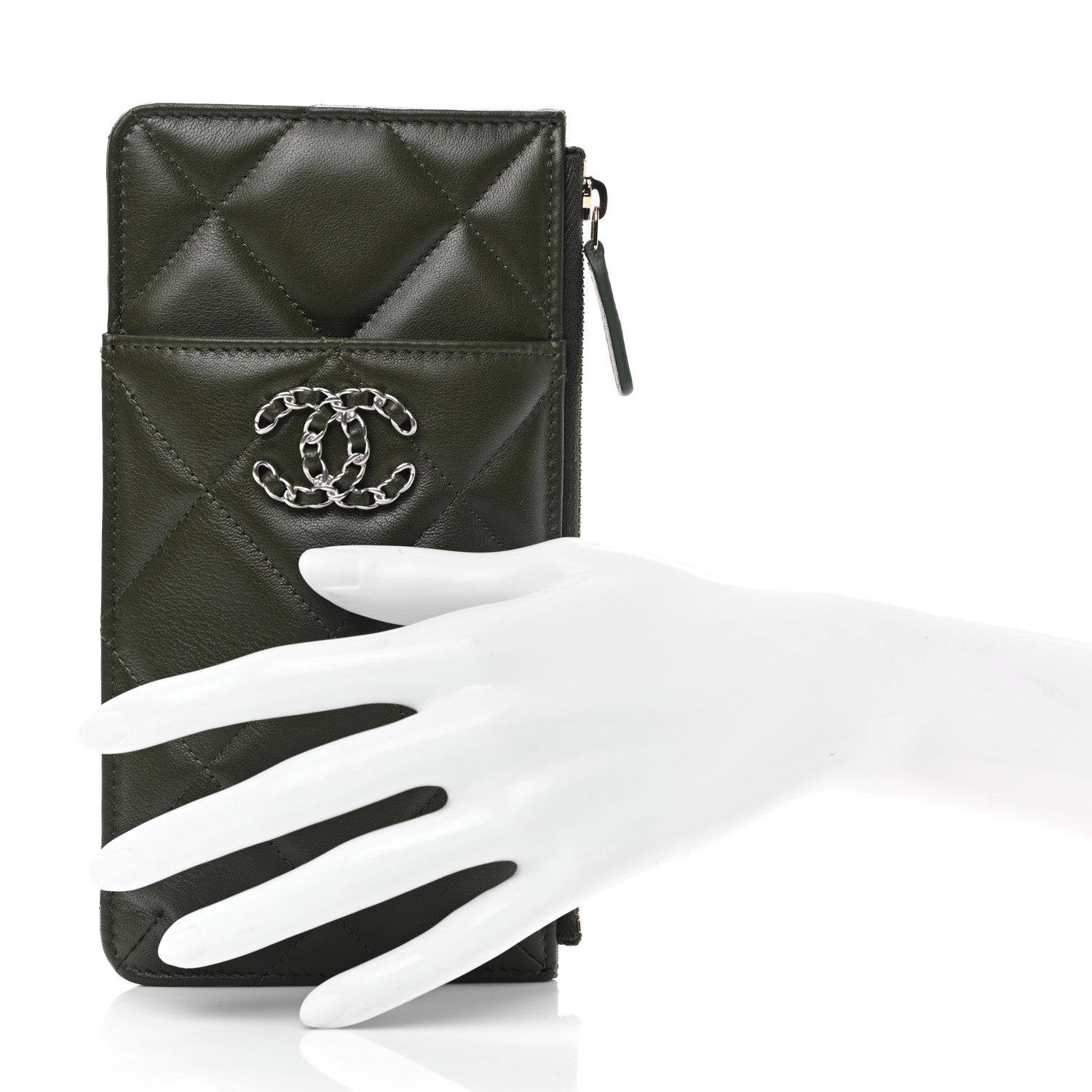 Chanel Lambskin Quilted Chanel 19 Phone and Card Holder Khaki 2 of 8