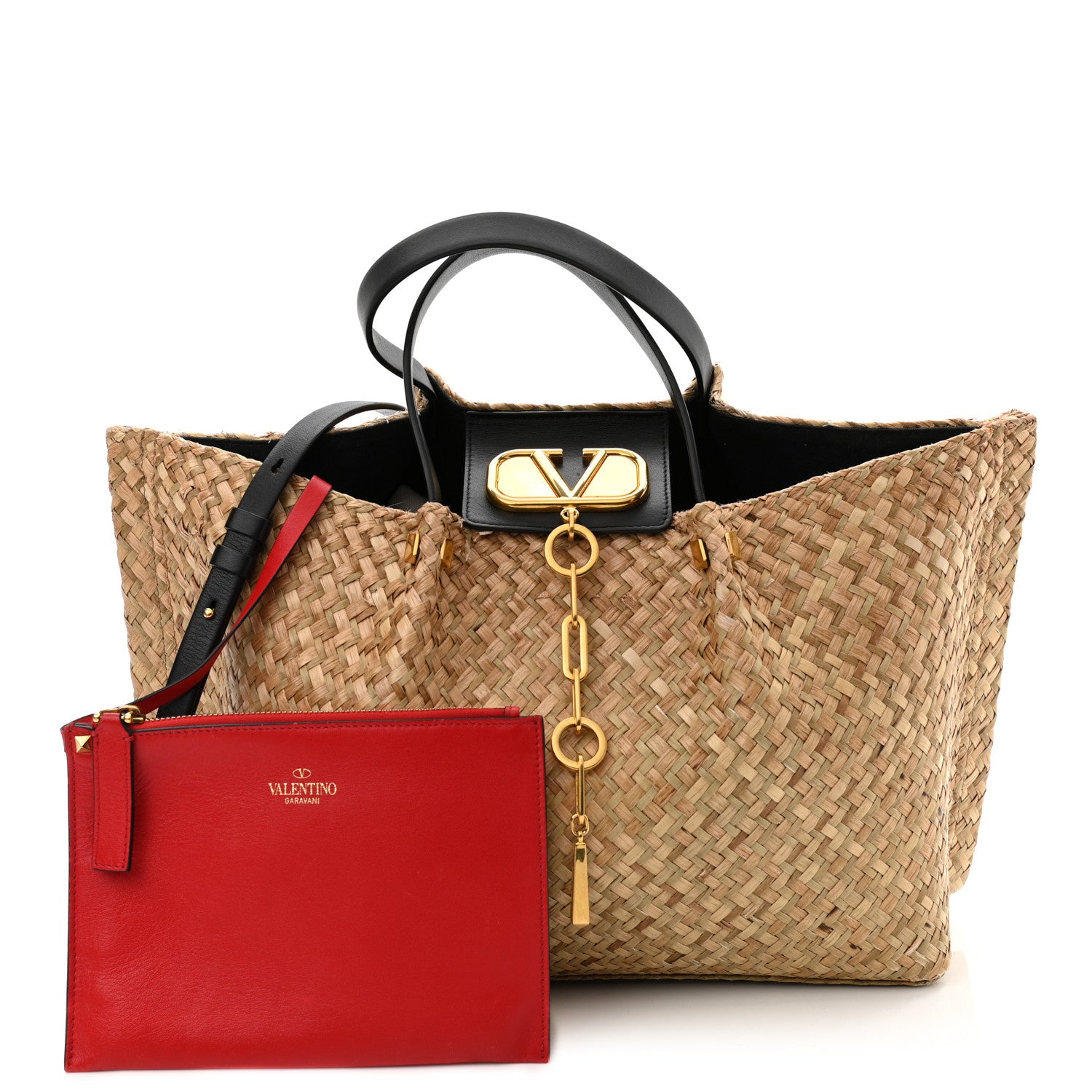 Valentino Garavani Raffia Medium Vlogo Escape Shopper Natural Black Rouge 1 of 13