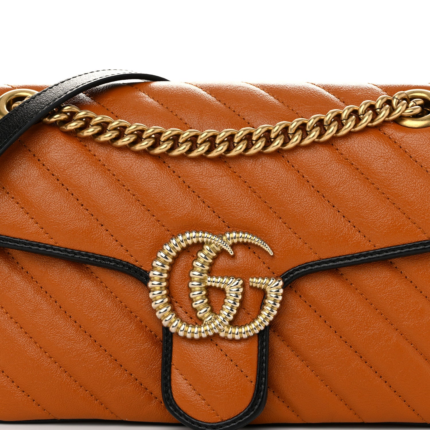 Gucci Vintage Effect Calfskin Matelasse Diagonal Small Torchon GG Marmont Shoulder Bag Cognac Black 8 of 10