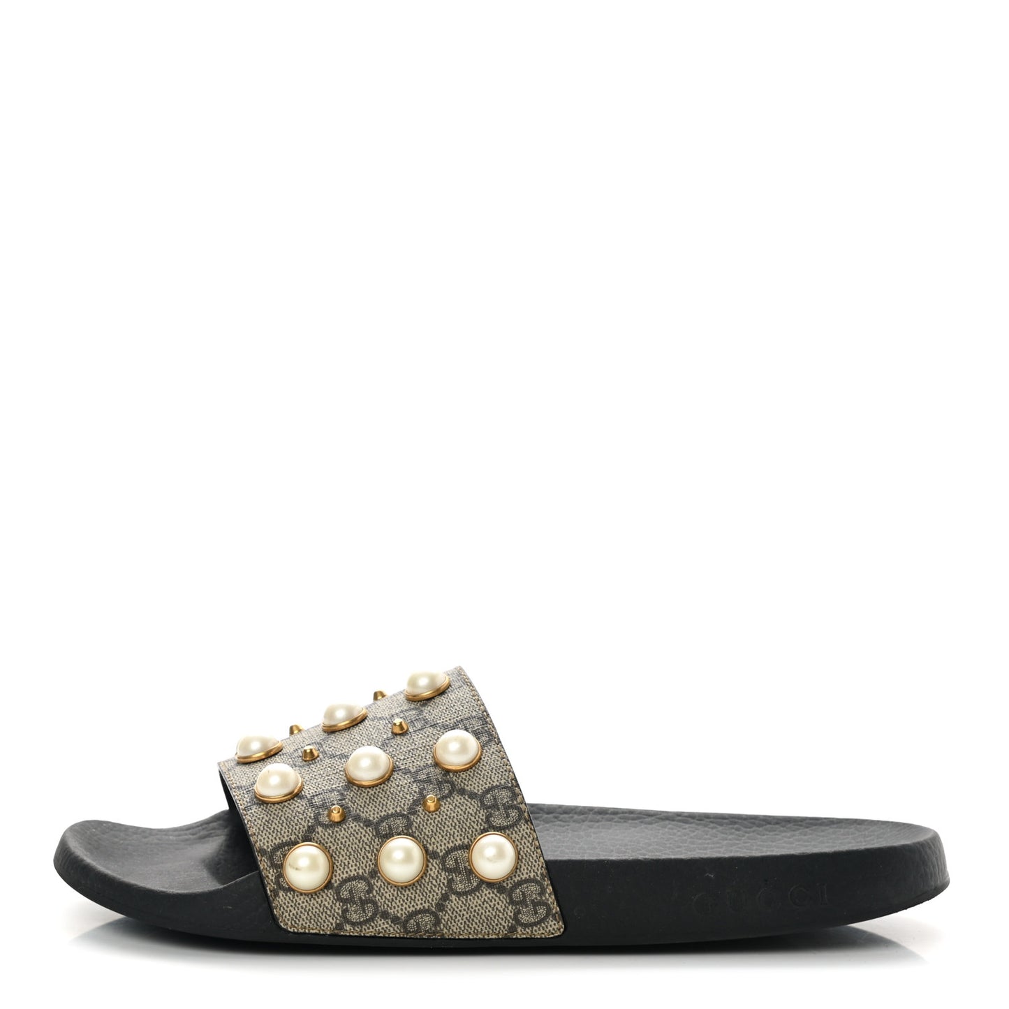 GG Supreme Monogram Pearls Slide Sandals 41 Beige