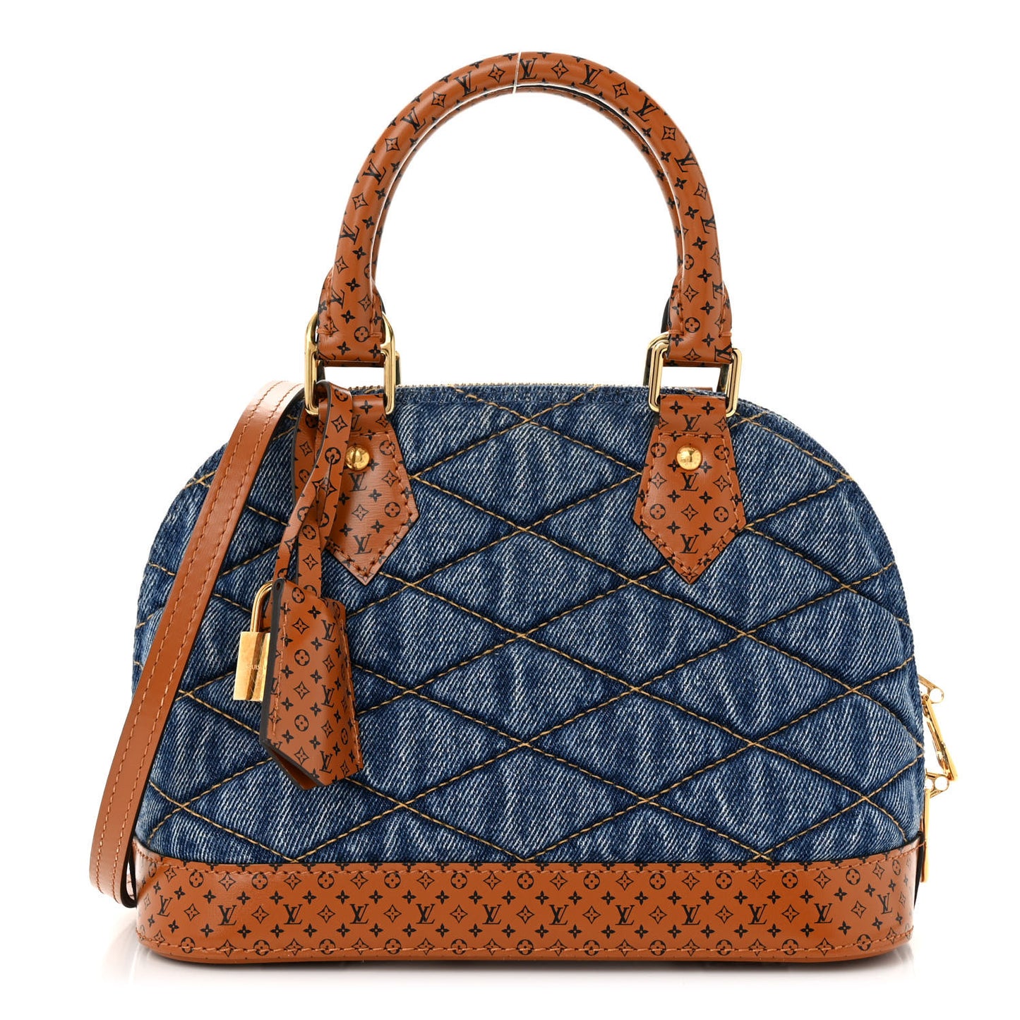 Denim Calfskin Reverse Monogram Malletage Alma BB Blue