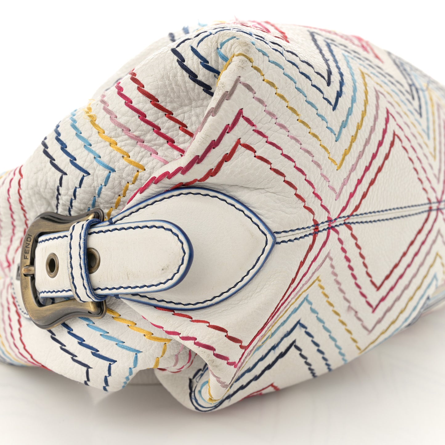 Vitello Palma Zig Zag Thread Embroidered Doctor B Hobo White Multicolor