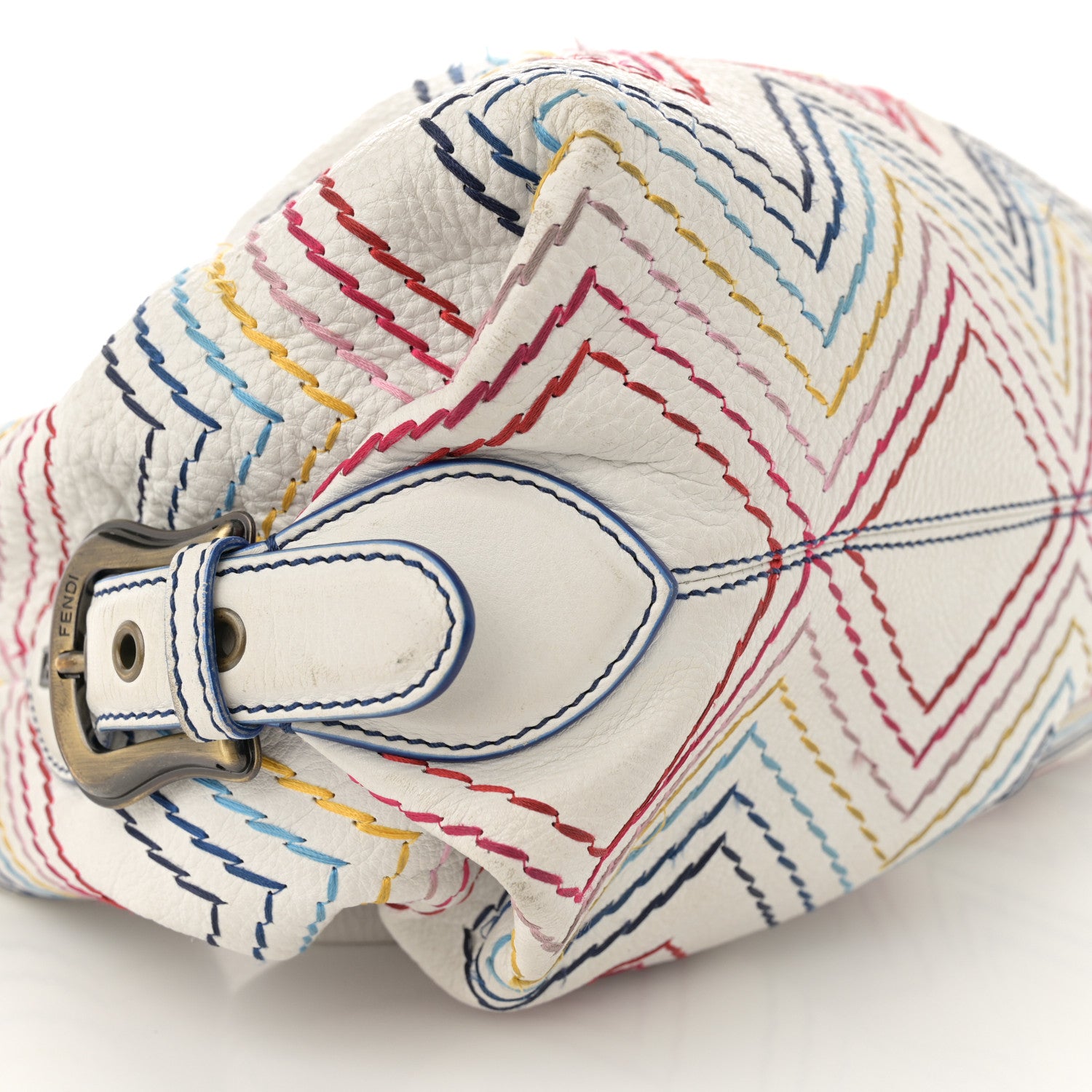 Fendi Vitello Palma Zig Zag Thread Embroidered Doctor B Hobo White Multicolor 9 of 19