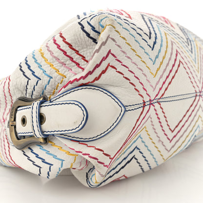 Fendi Vitello Palma Zig Zag Thread Embroidered Doctor B Hobo White Multicolor 9 of 19