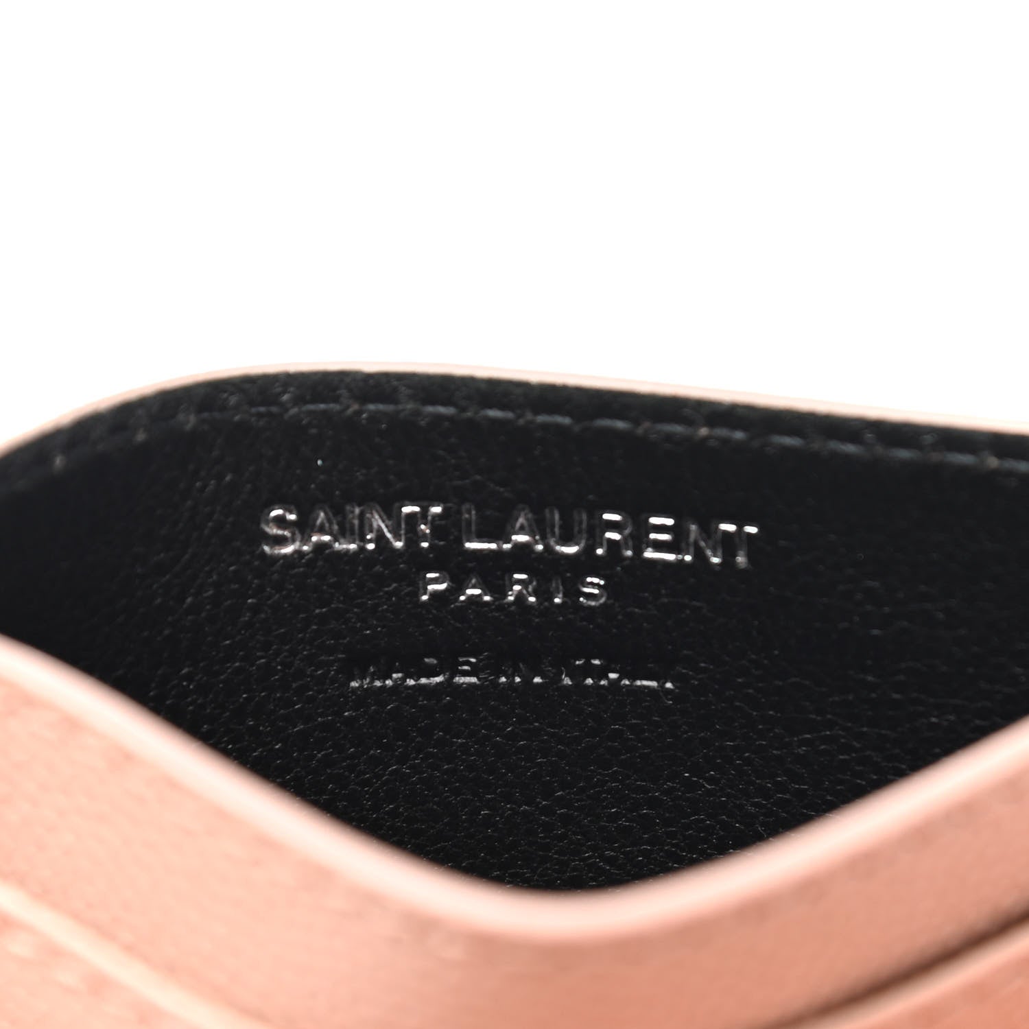 Saint Laurent Grain De Poudre Matelasse Chevron Monogram Credit Card Case Pale Pink 6 of 7