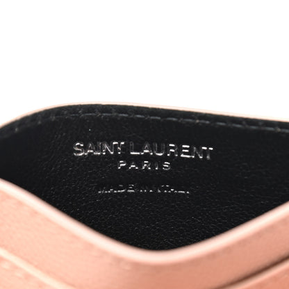 Saint Laurent Grain De Poudre Matelasse Chevron Monogram Credit Card Case Pale Pink 6 of 7