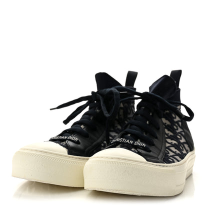 Christian Dior Technical Knit Calfskin Oblique Womens Walk'n Dior Mid Top Sneakers 36.5 Deep Blue 4 of 9