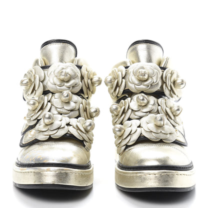 Chanel Metallic Lambskin Camellia High Top Sneakers 39 Gold 2 of 13