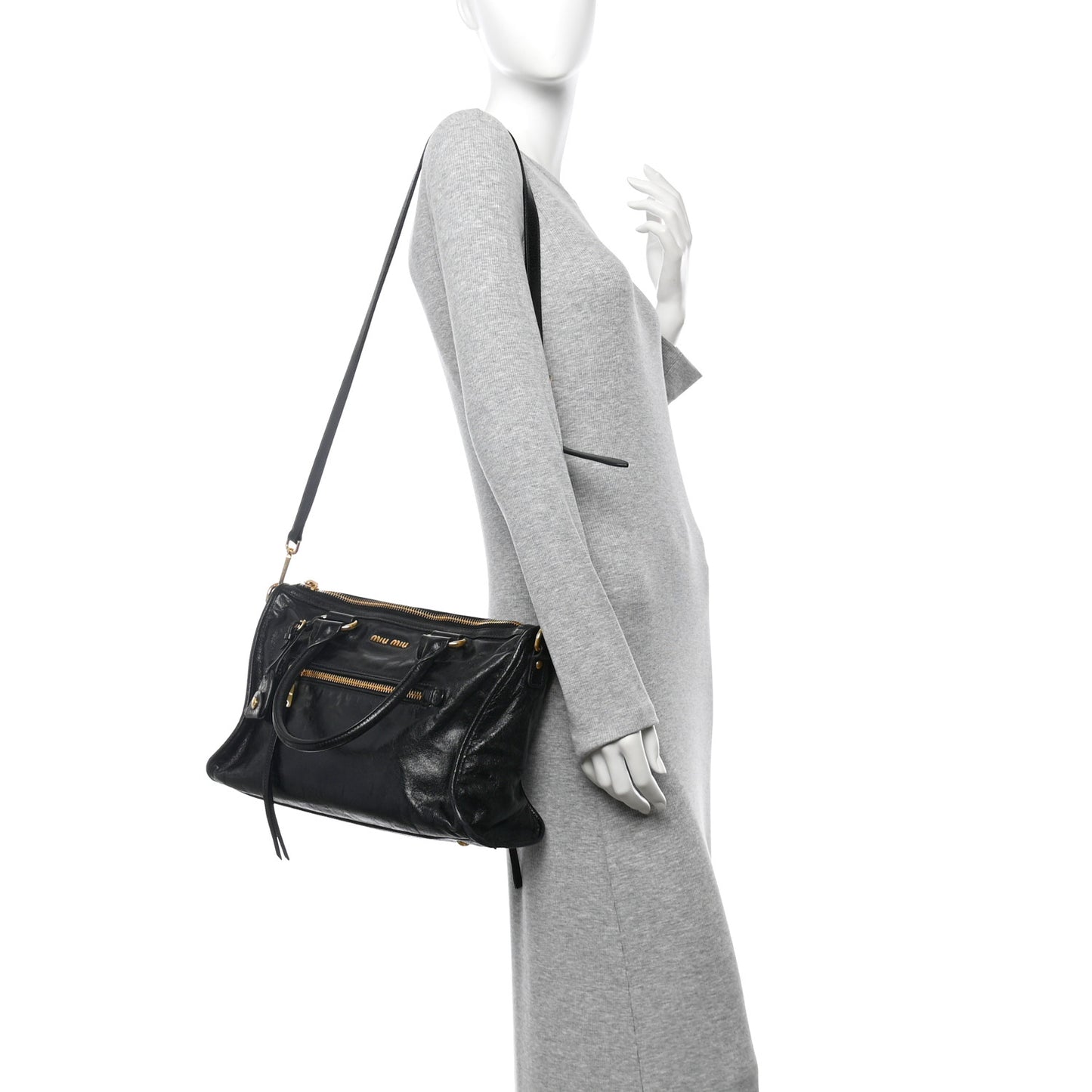 Vitello Shine Zip Tote Black