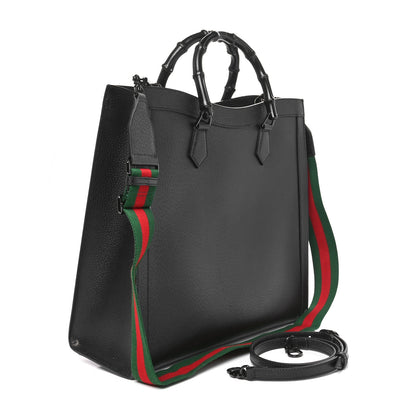 Gucci Textured Dollar Calfskin Web Monochrome Large Diana Tote Bag Black 3 of 10