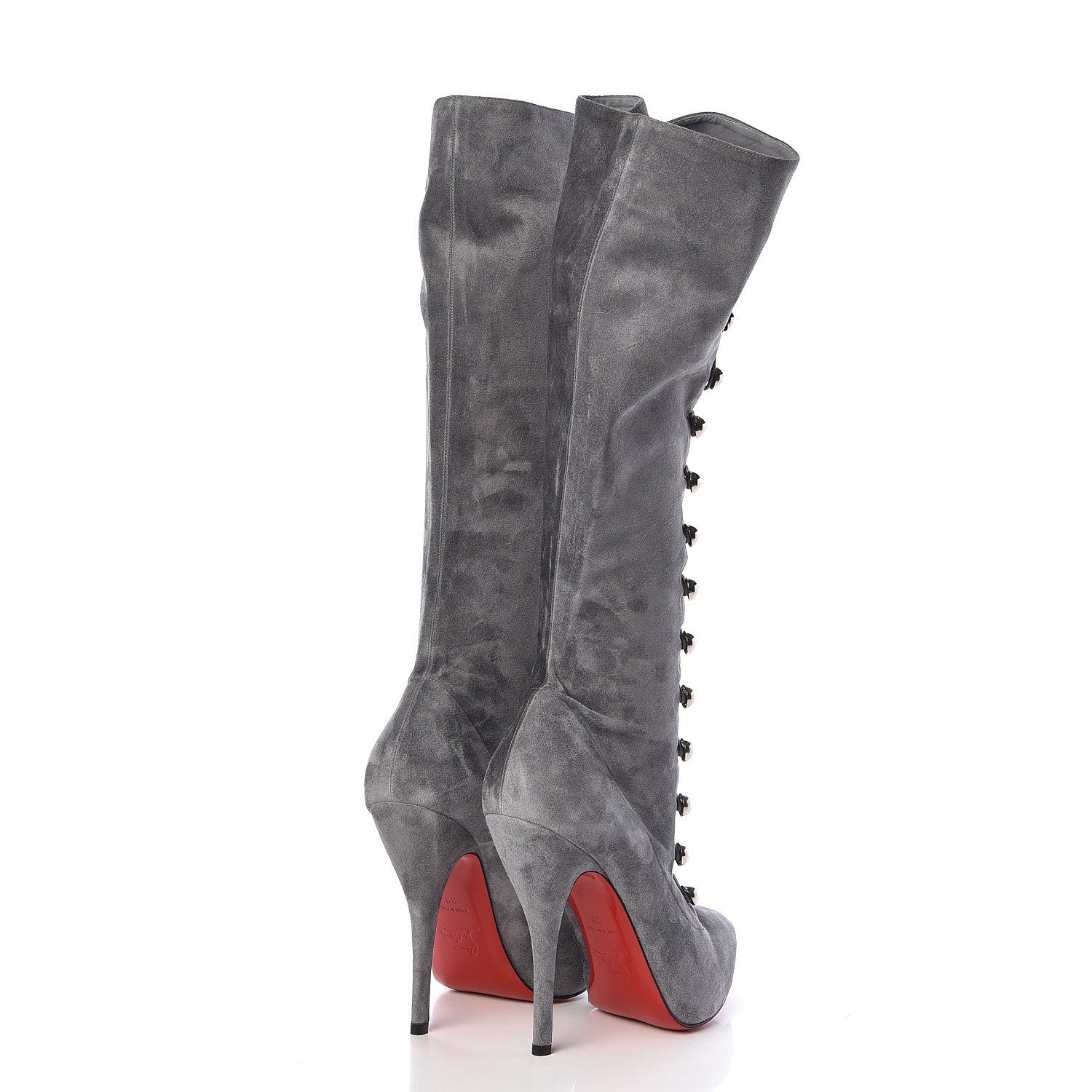 Christian Louboutin Veau Velours Alta Fifre 120 Tall Boots 38 Grey 4 of 7