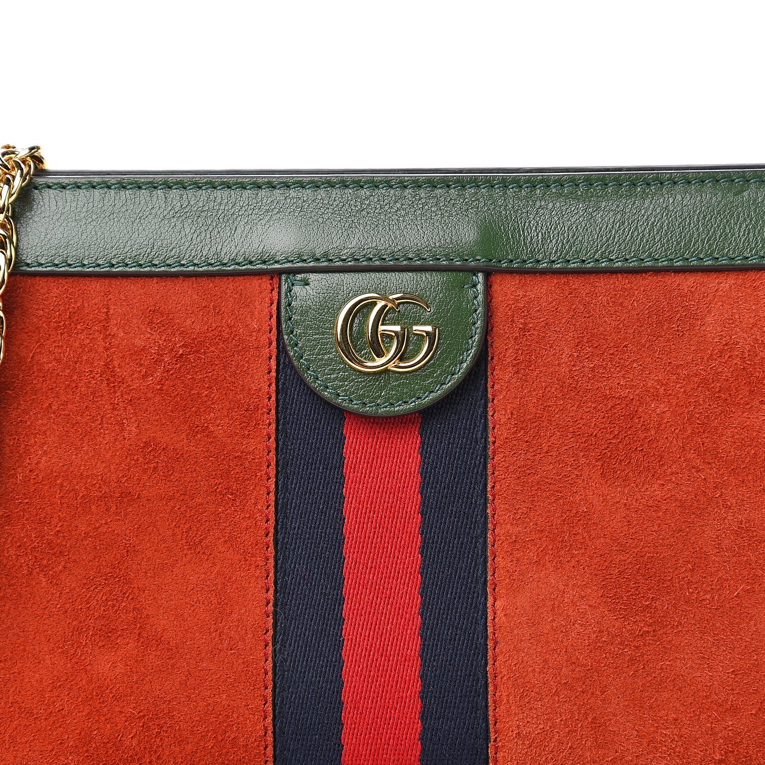 Gucci Suede Calfskin GG Web Small Ophidia Chain Shoulder Bag Brown Red Green 9 of 9