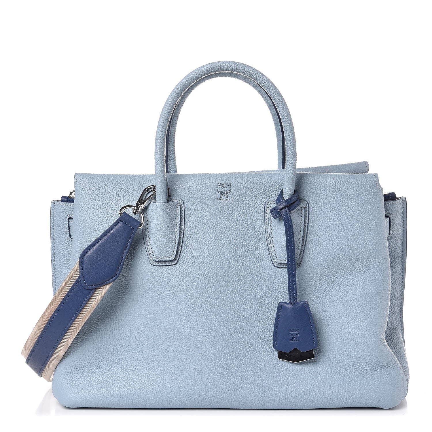 MCM Grained Calfskin Medium Milla Tote Sky Blue 1 of 7