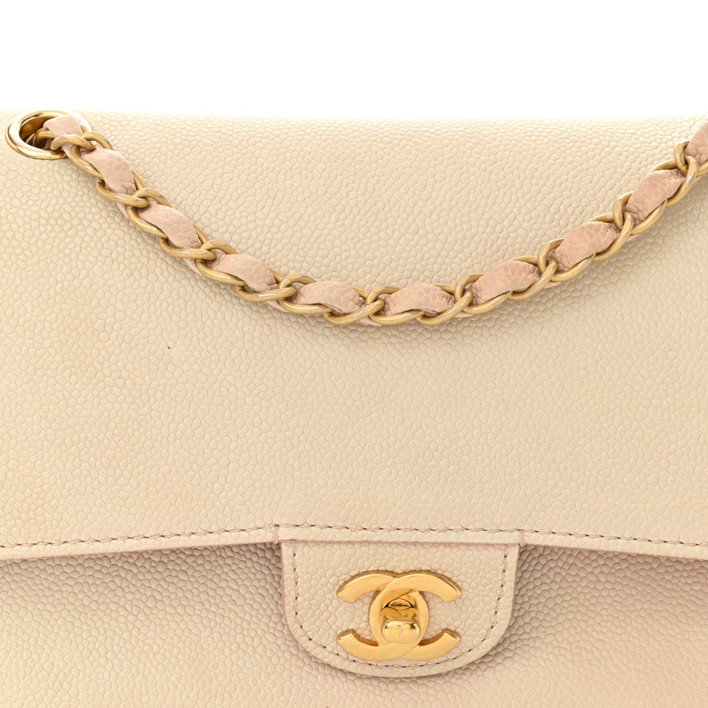 Grained Calfskin Medium Classic Pure Double Flap Nude