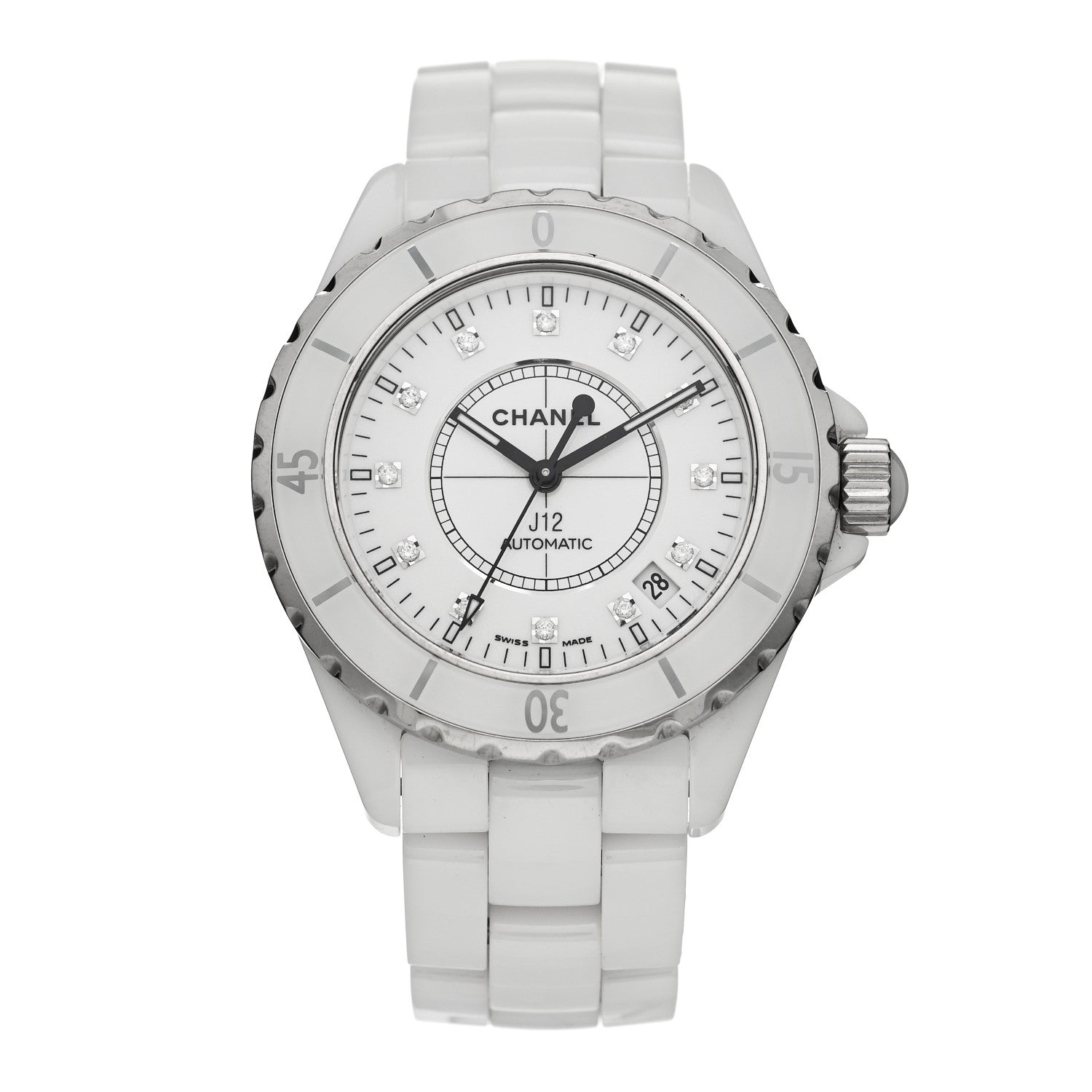 Chanel Stainless Steel Ceramic Diamond 38mm J12 Automatic Watch White 1 of 4