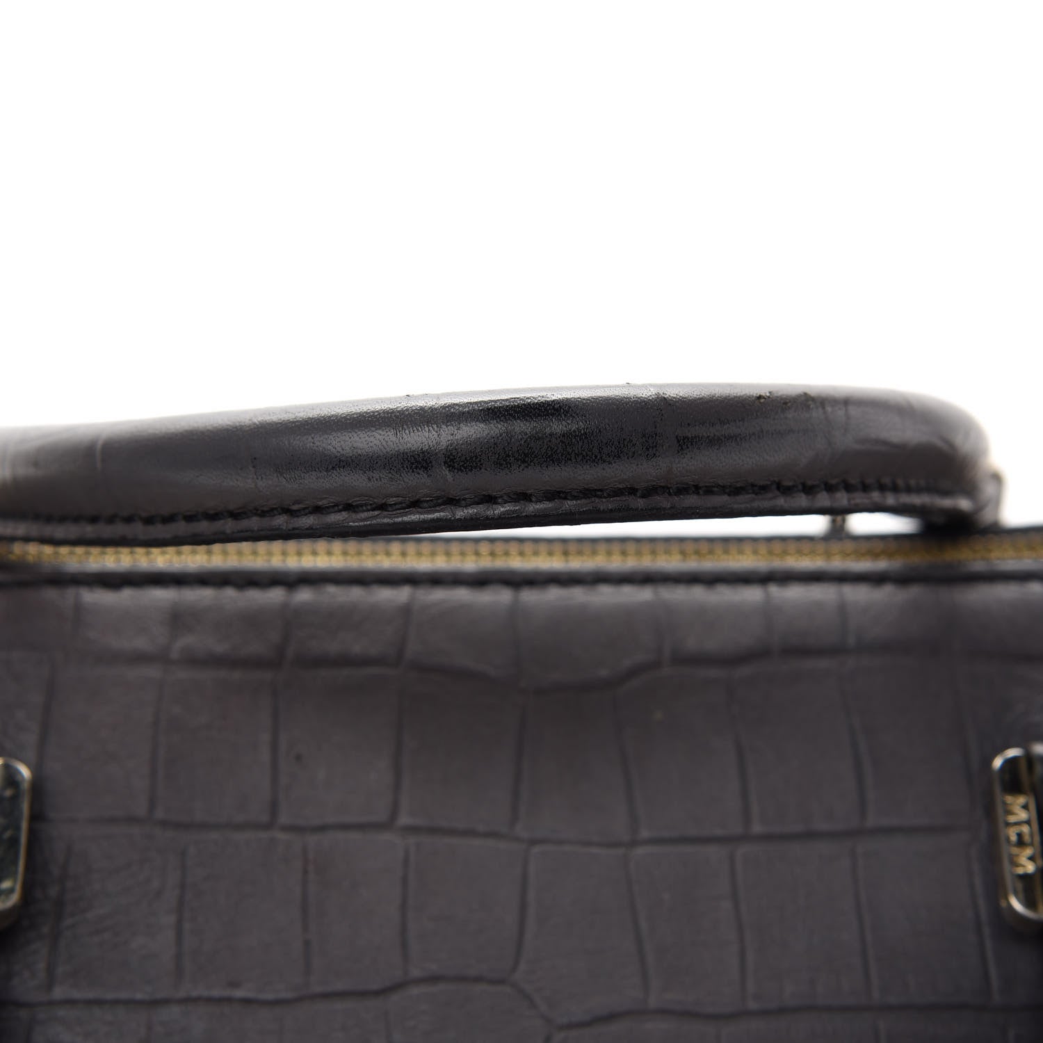 MCM Calfskin Crocodile Embossed Double Zip Tote Bag Grey 14 of 17