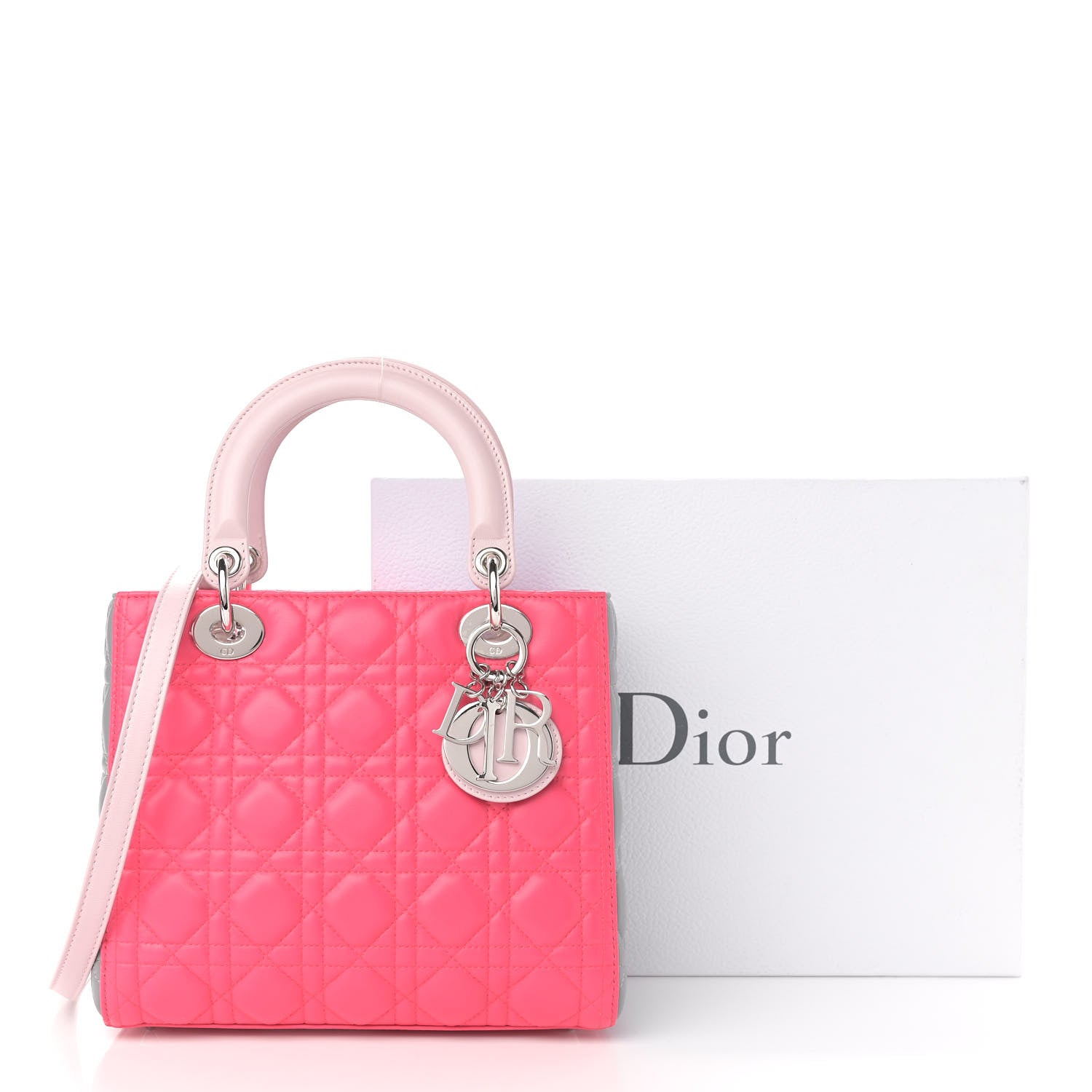 Christian Dior Lambskin Cannage Medium Tri-Color Lady Dior Fuchsia 14 of 14