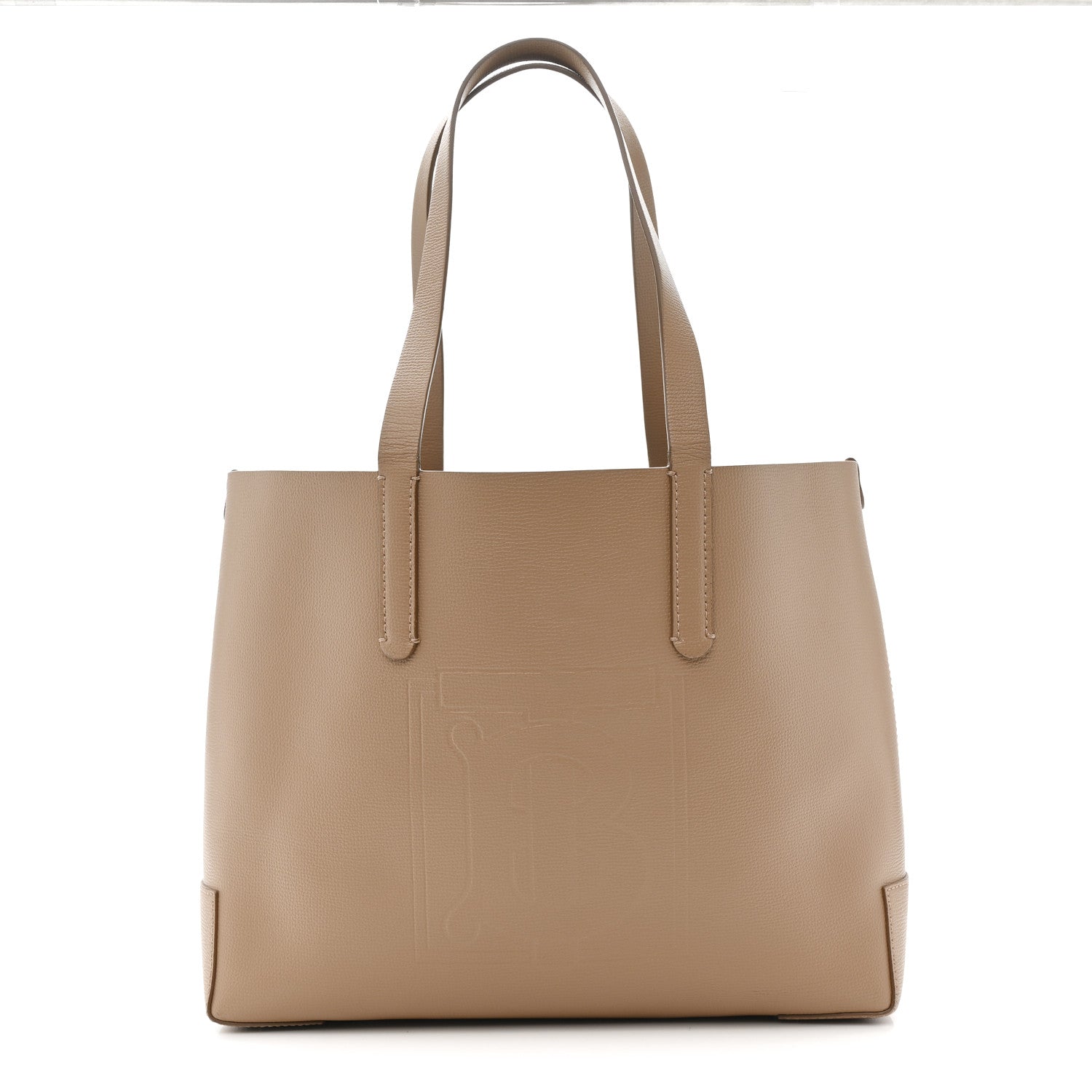 Burberry Calfskin TB Motif Embossed Medium Tote Camel 1 of 12