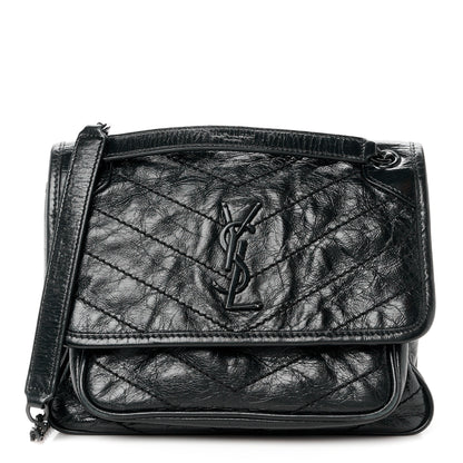 Saint Laurent Crinkled Calfskin Matelasse Monogram Baby Niki Chain Satchel Black 1 of 11