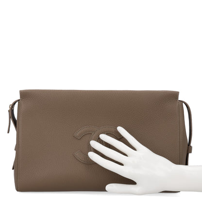 Chanel Grained Calfskin Large Zipped Pouch Dark Khaki 2 of 10