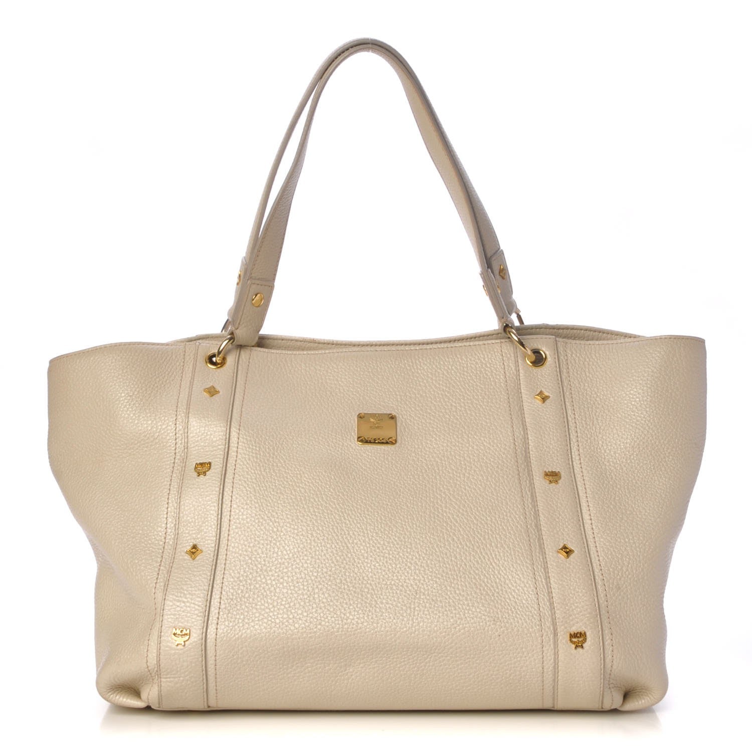 MCM Grained Calfskin Studded Tote White 1 of 19