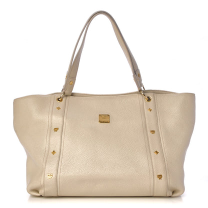 MCM Grained Calfskin Studded Tote White 1 of 19