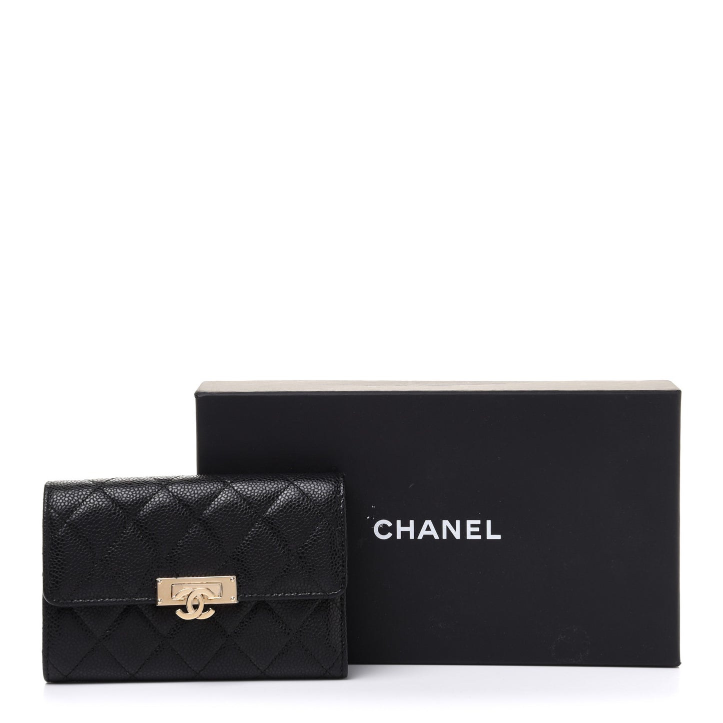 Caviar Quilted Small Golden Class Flap Wallet Black
