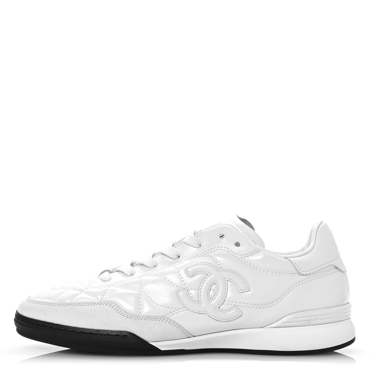Chanel Shiny Calfskin Suede Quilted CC Logo Sneakers 41 White 1 of 7