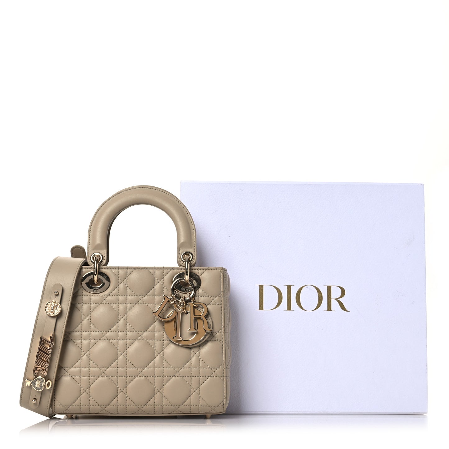 Lambskin Cannage Small Lucky Badges My Lady Dior Beige
