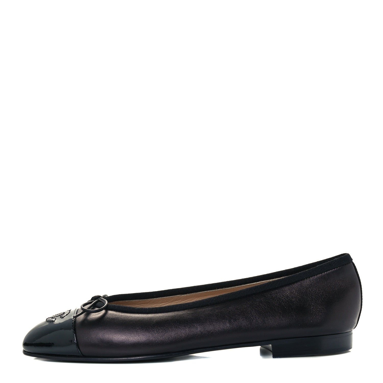 Chanel Lambskin Patent Cap Toe Ballerina Flats 40 Black 1 of 10