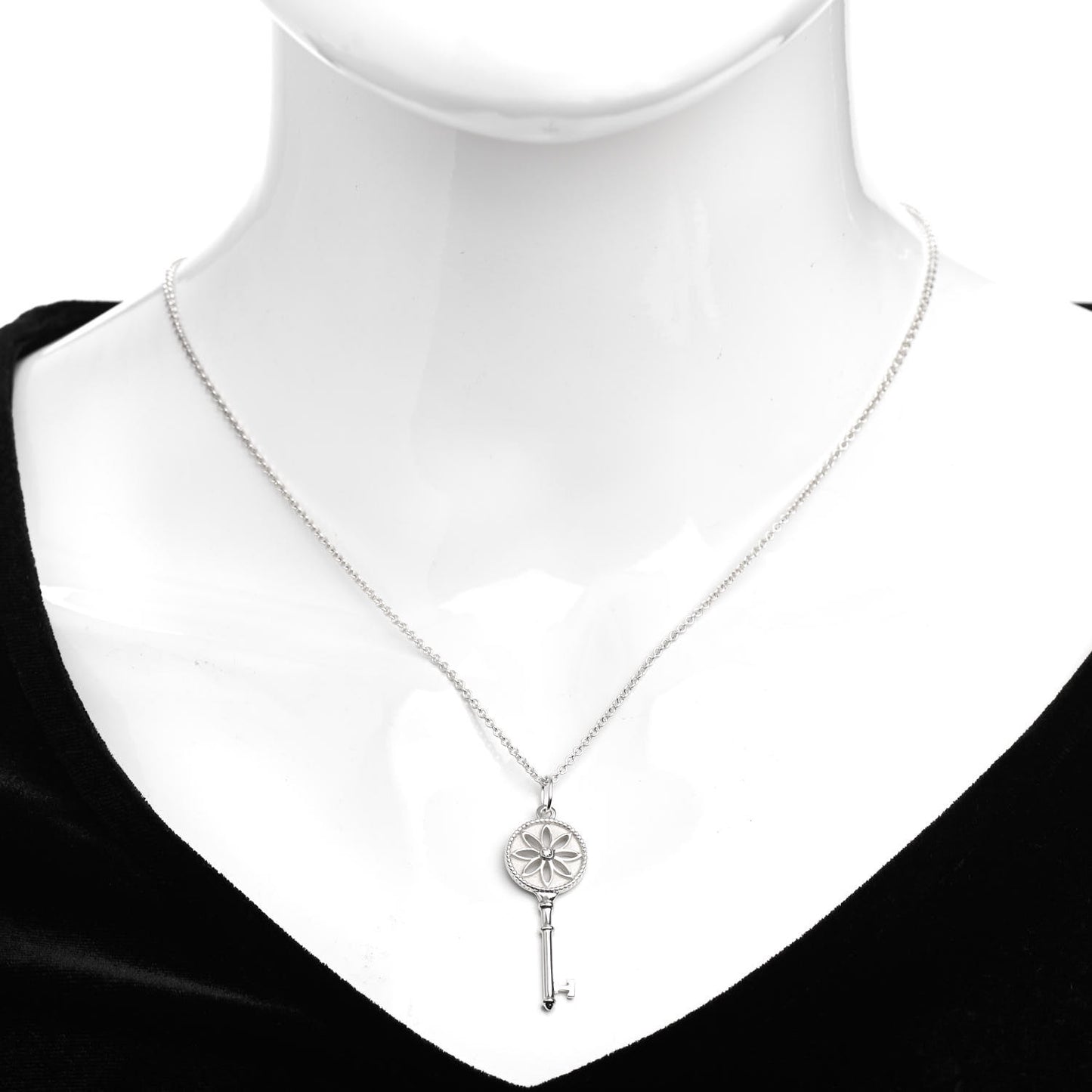 Sterling Silver Diamond Small Daisy Key Pendant Necklace