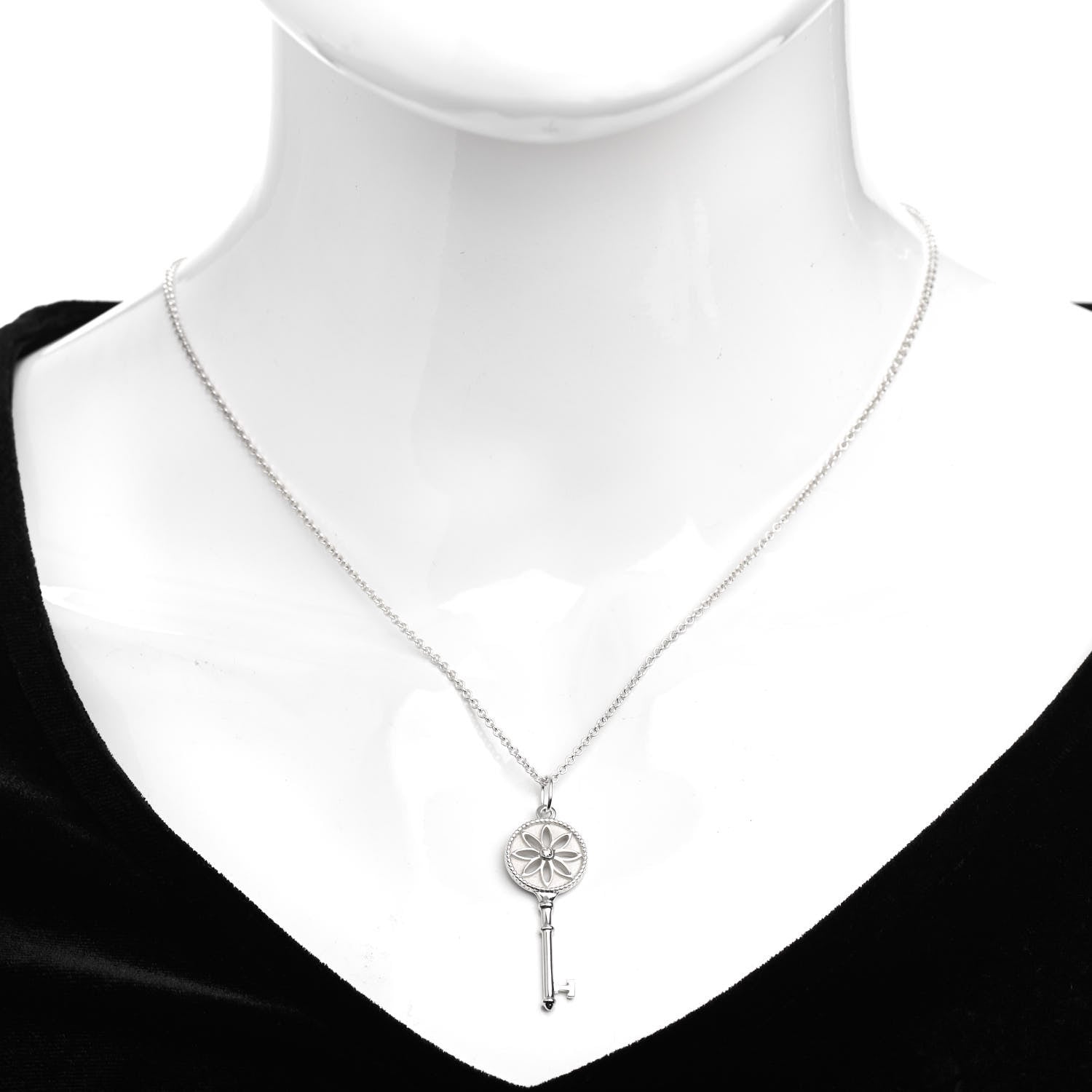 Tiffany Sterling Silver Diamond Small Daisy Key Pendant Necklace 2 of 4