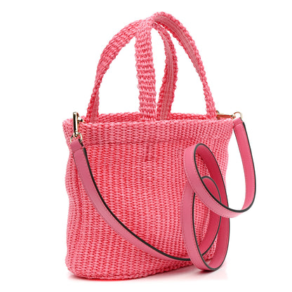 Jimmy Choo Raffia London Mini Logo Beach Tote Pink 3 of 10