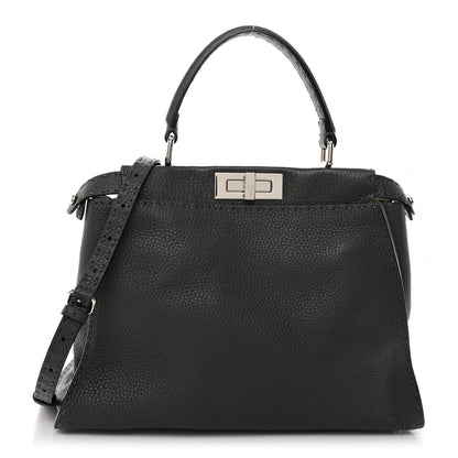 Fendi Cuoio Romano Selleria Bi-Color Medium Peekaboo Iconic Satchel Asfalto Latte 1 of 10