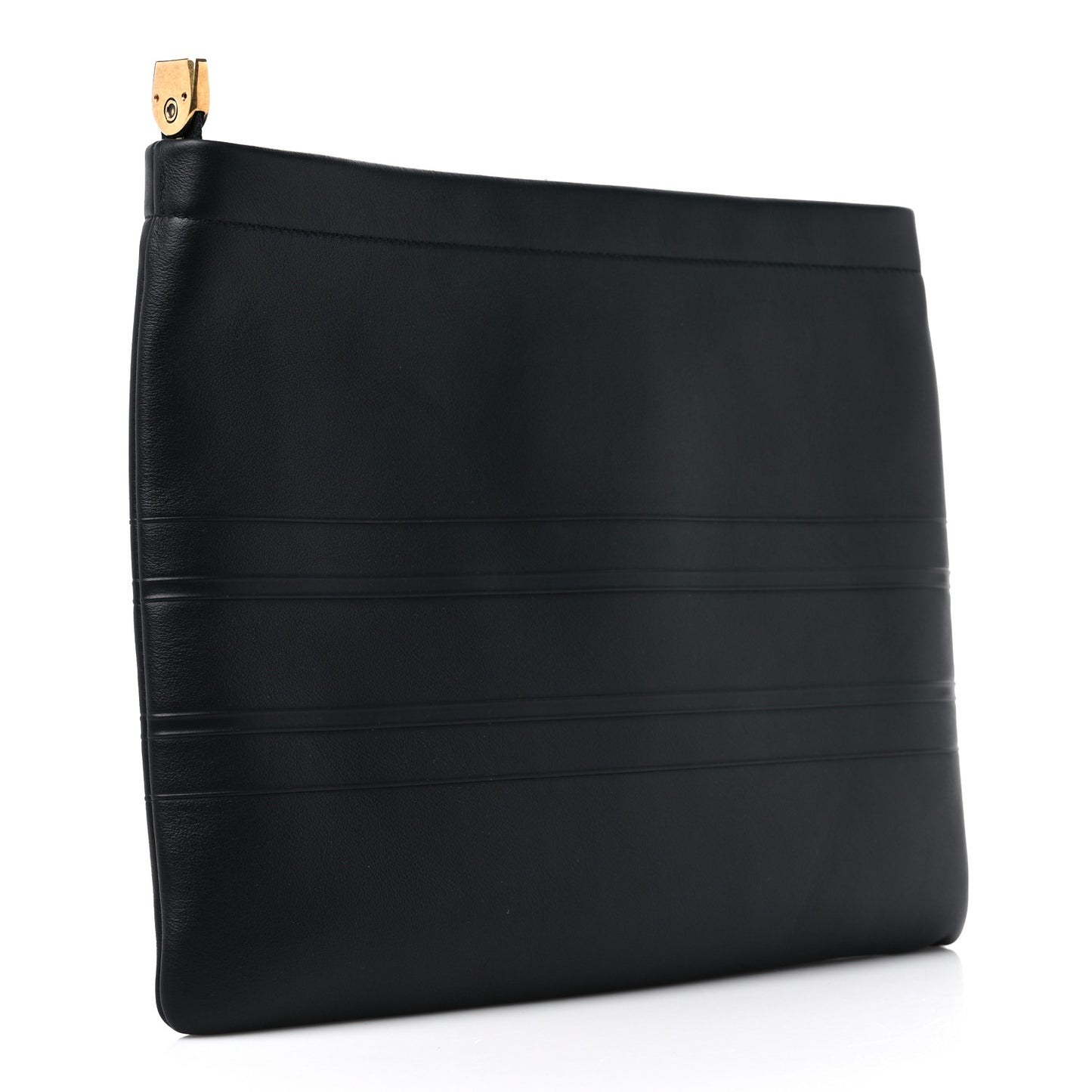 Calfskin Embossed Logo Zip Clutch Black