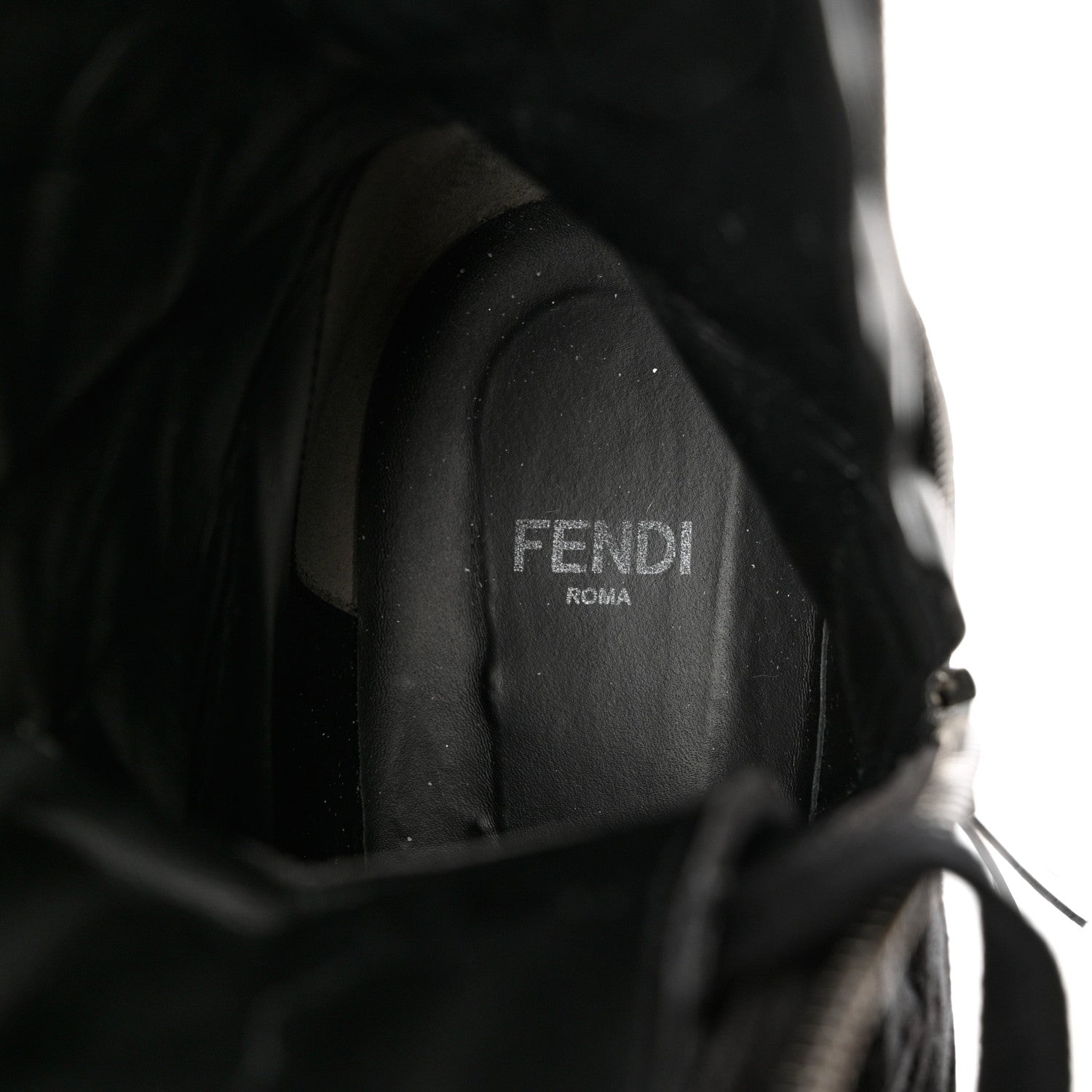 Fendi Vitello Fabric Jacquard Karligraphy Embroidered Womens Combat Boots 37.5 Black 6 of 10