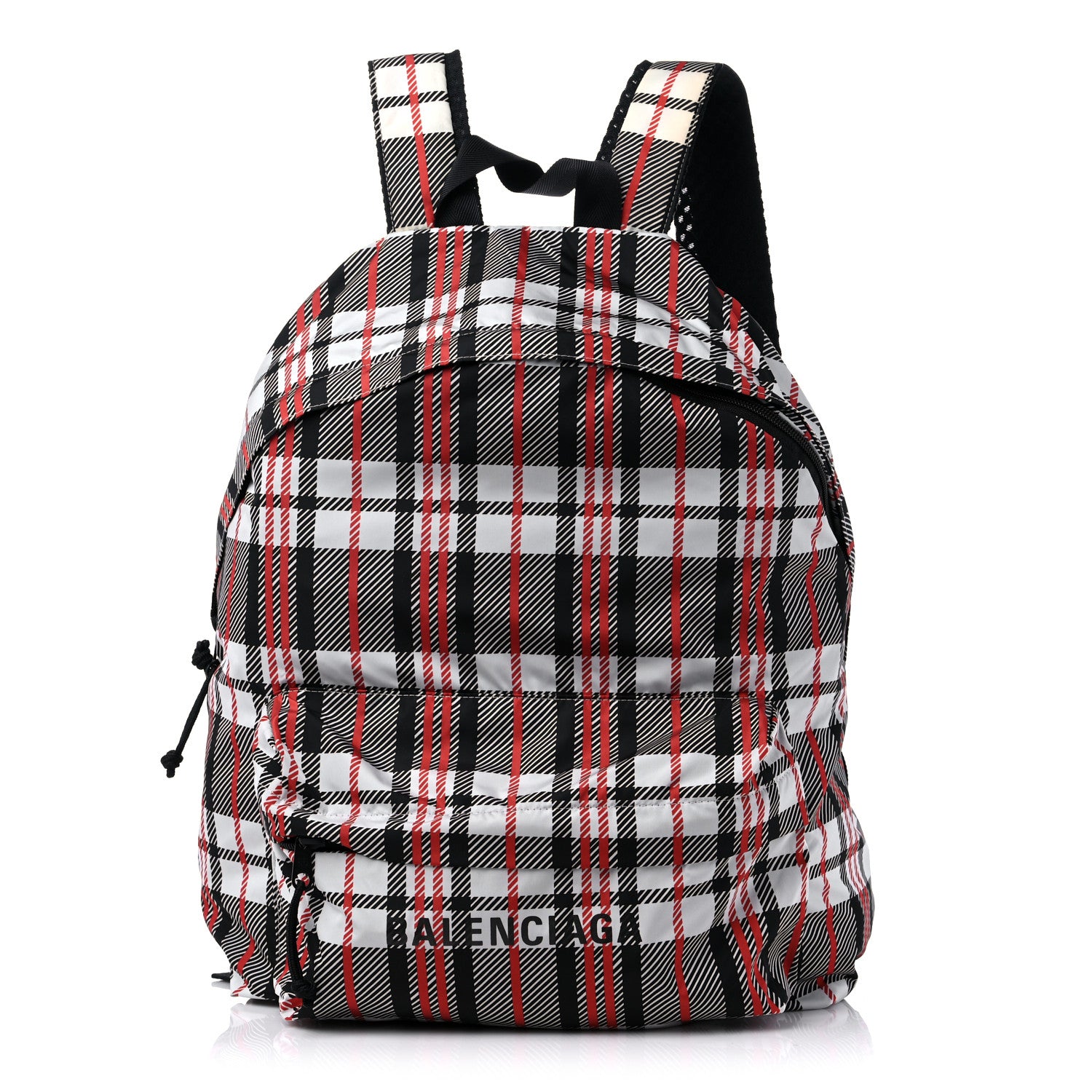 Balenciaga Nylon Plaid Print Expandable Backpack Black Red 1 of 9
