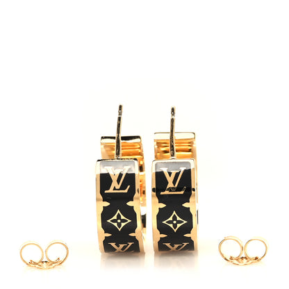 Louis Vuitton Enamel Nanogram Earrings Gold Black 3 of 5