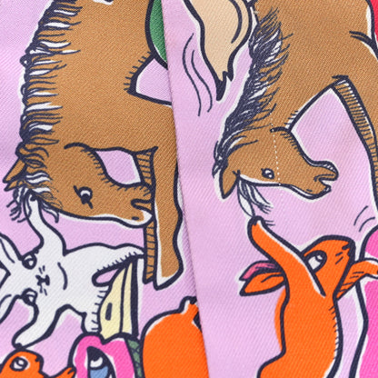 Hermes Silk Mille Et Un Lapins Twilly Parme Rouge Vif Camel 4 of 4