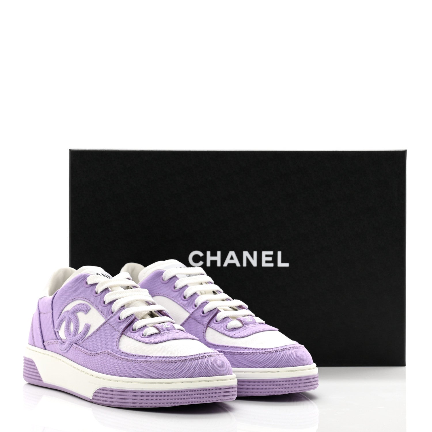 Chanel Cotton Sneakers 38.5 Purple White 8 of 8