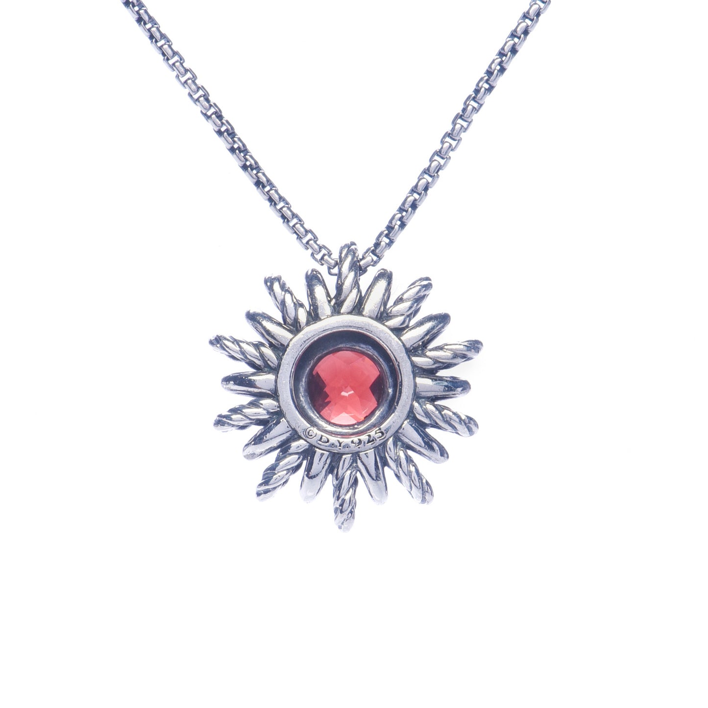 Sterling Silver Garnet Starburst Pendant Necklace