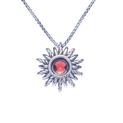 David Yurman Sterling Silver Garnet Starburst Pendant Necklace 4 of 7