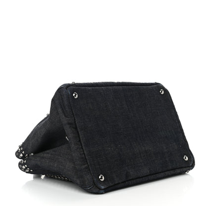 Prada Denim Crystal Studded Canapa Tote Black 4 of 11