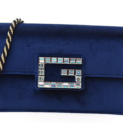 Gucci Velvet Crystal Square G Shoulder Bag Cobalt Blue 9 of 10
