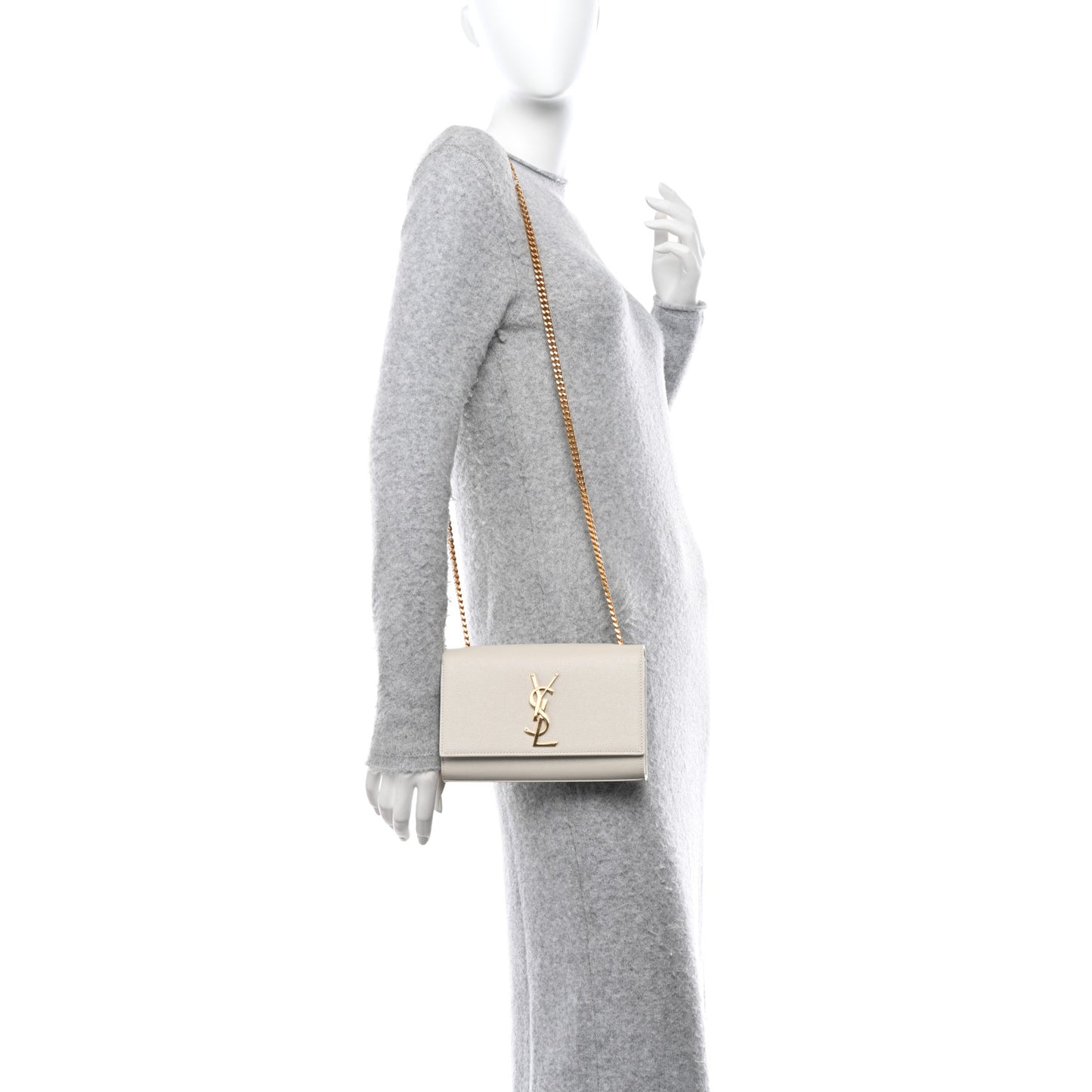 SAINT LAURENT Grain De Poudre Small Monogram Kate Satchel Crema Soft