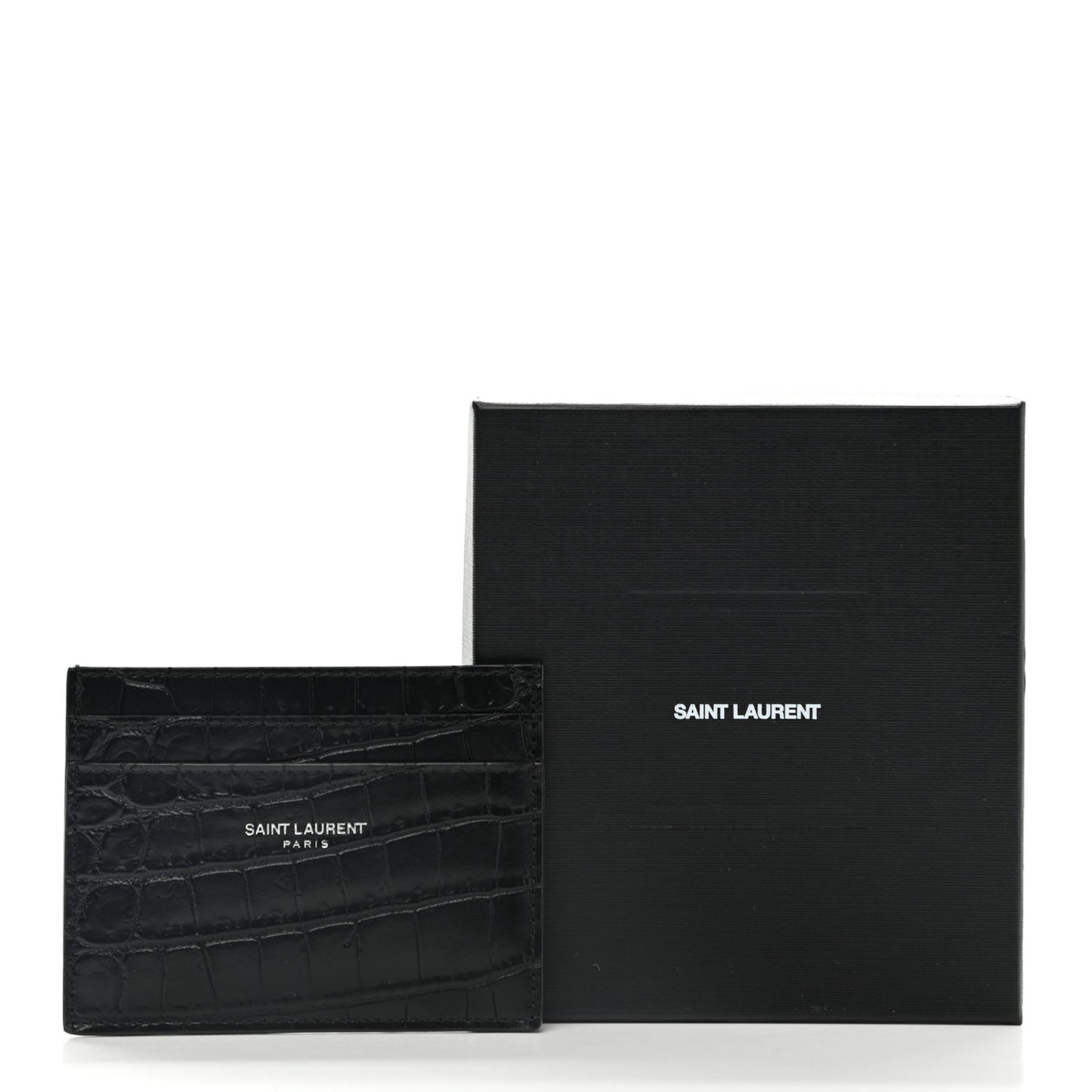 Calfskin Crocodile Embossed Card Case Black