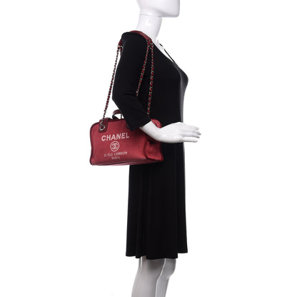 Chanel Canvas Deauville Small Bowling Bag Dark Pink 2 of 11