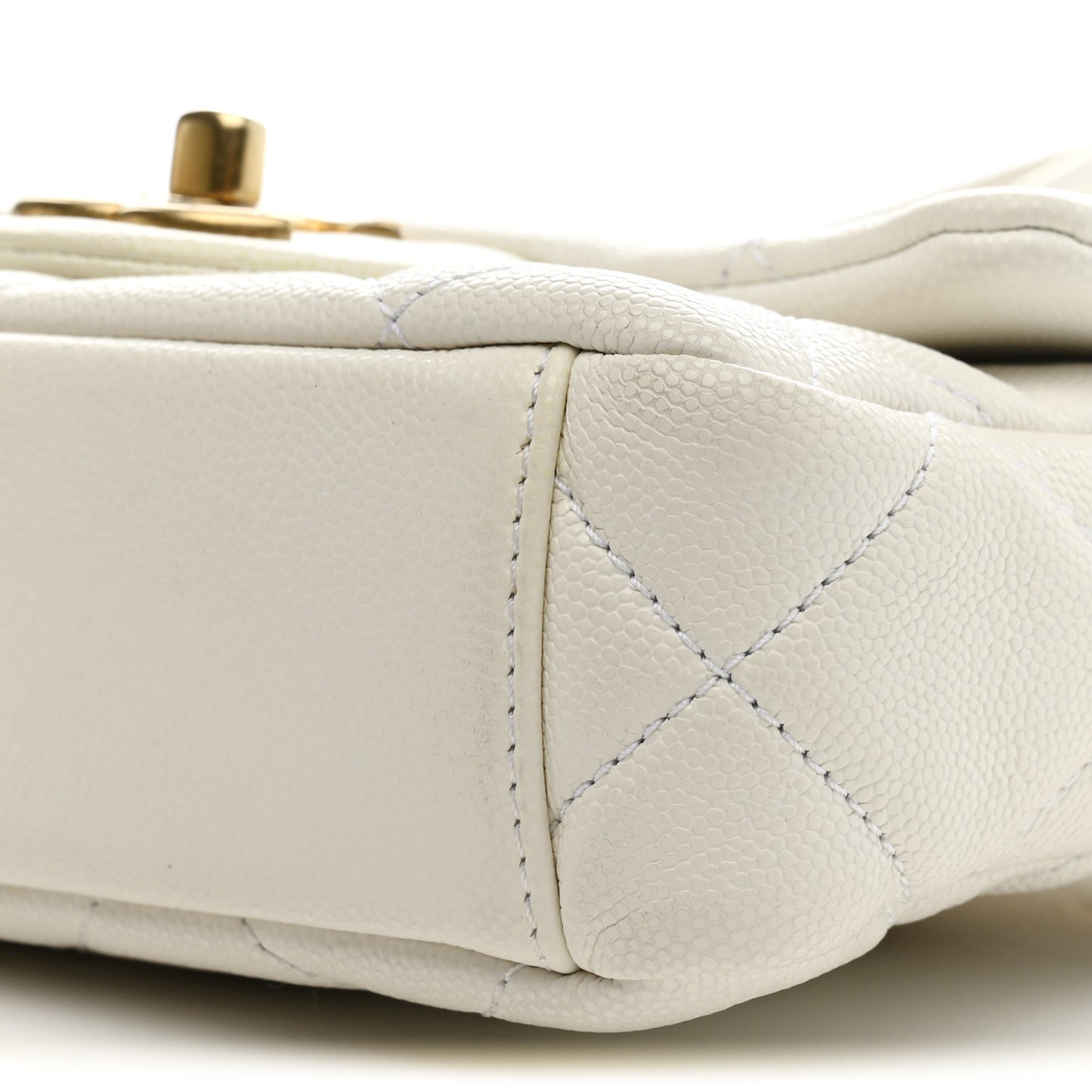 Caviar Quilted Mini Twist Your Buttons Flap  White