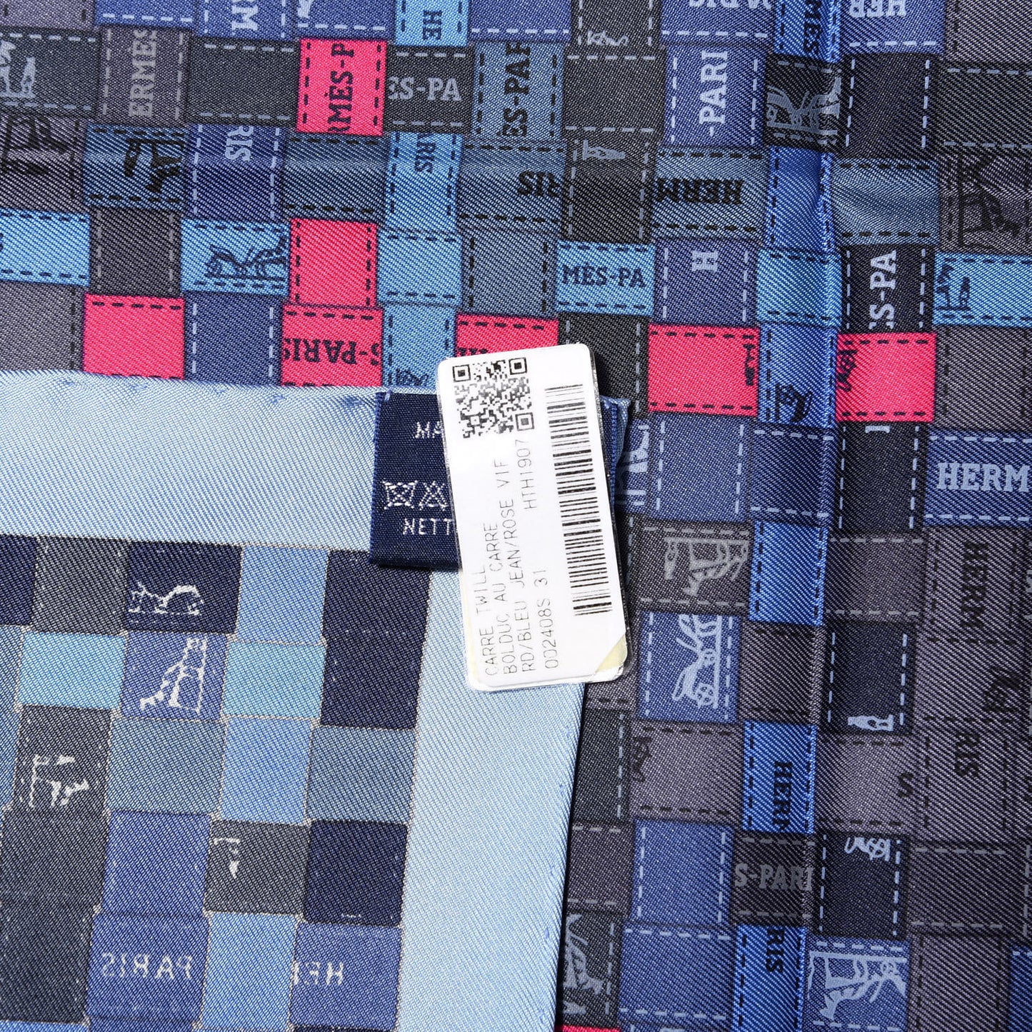 Silk Bolduc Au Carre Scarf 90 Bleu Jean Rose Vif