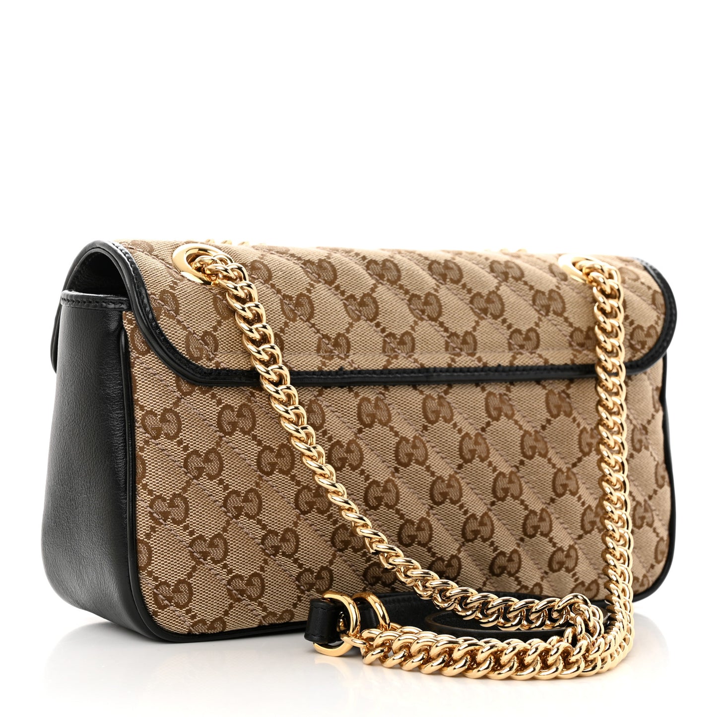 Monogram Matelasse Diagonal Small GG Marmont Shoulder Bag Beige Black